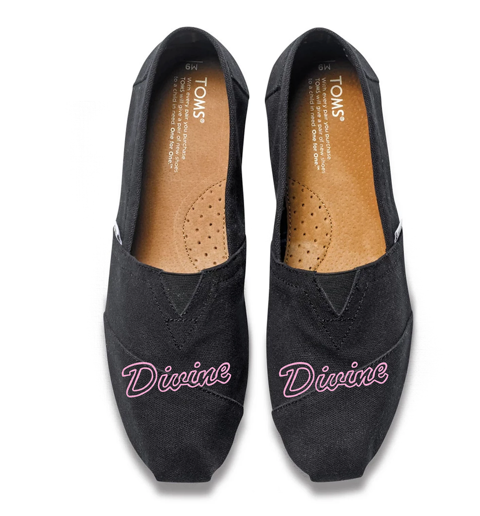 Divine Pink Text Logo - Black TOMS Alpargata Divine Pink Text Logo - Black TOMS Alpargata